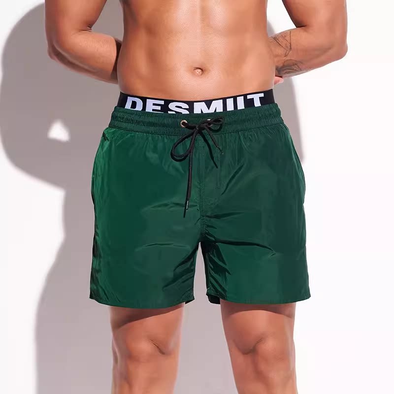 DESMIIT 男士沙滩裤宽松速干双腰带内衬海边冲浪裤3分运动短裤