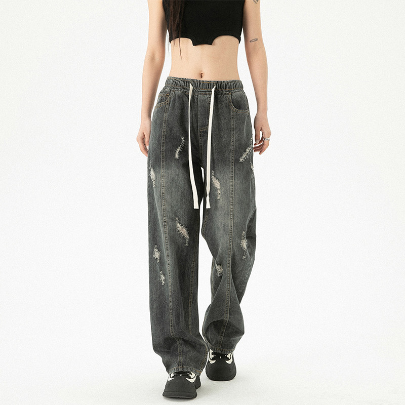 女装类目现货抖音品美式高街破洞牛仔裤男女夏潮冰丝薄GX06P65，女装牛仔裤，电商C303A