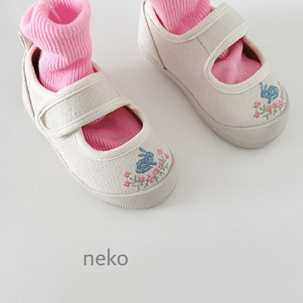 2024韩国正品代购NEKOShoes儿童小熊兔子帆布小白鞋乐福婴幼童鞋