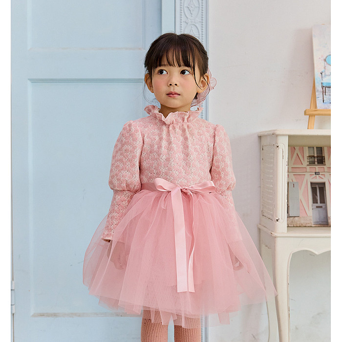 韩国代购正品童装2023冬款babydoll女童淑女蓬蓬纱洋装粉色连衣裙