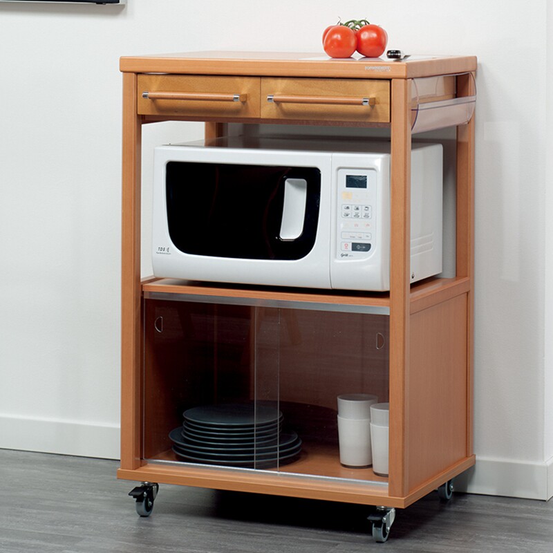 意大利进口 实木厨房微波炉置物架落地烤箱收纳架带轮 推车储物柜