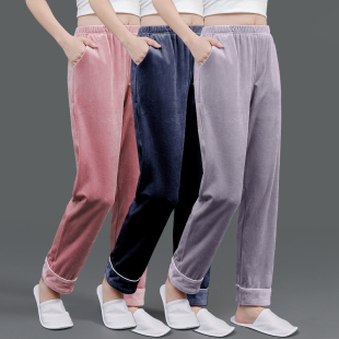 脚法兰绒保暖家居裤 加厚海岛绒睡衣松紧带裤 女珊瑚绒单件睡裤 冬季