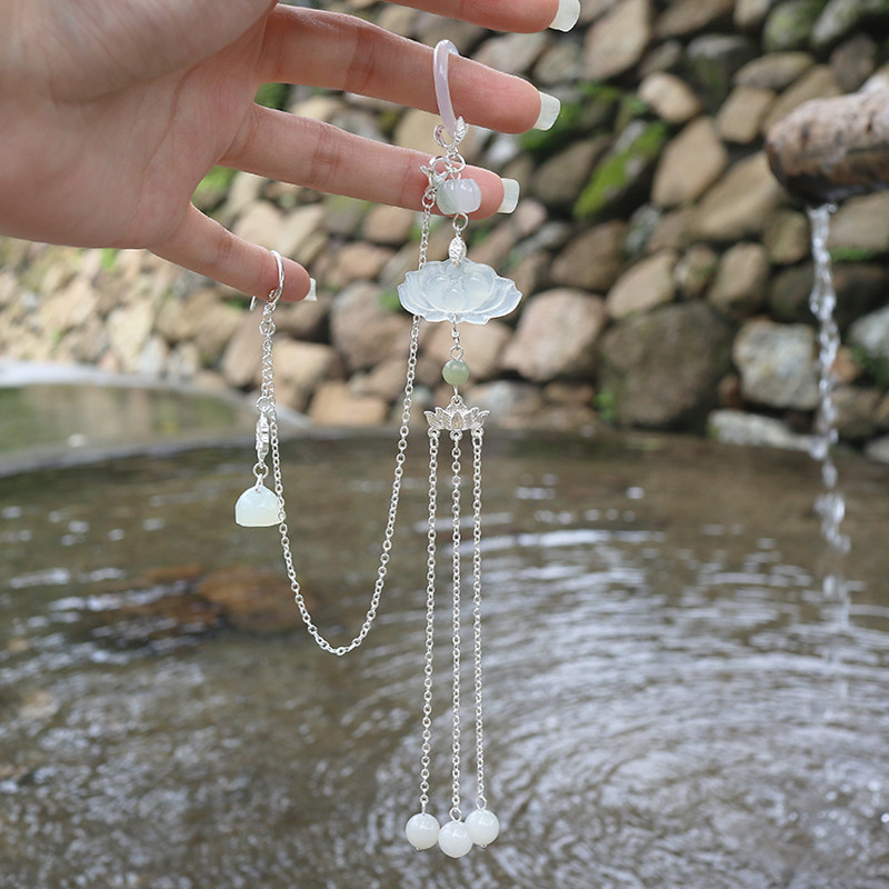 清心玉石莲花流苏旗袍压襟