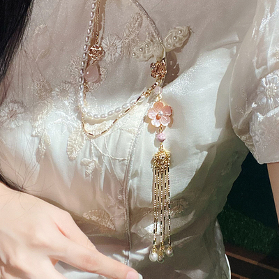 江南春粉贝花旗袍压襟