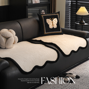 法式新款分体式雪尼尔沙发垫分片单人位四季通用防滑固定坐垫盖巾
