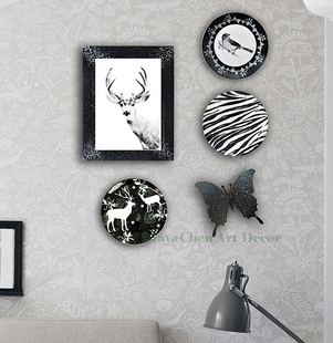 组合墙壁饰背景墙 饰框画套装 艺术设计北欧简美陶瓷装 饰挂盘铁艺装