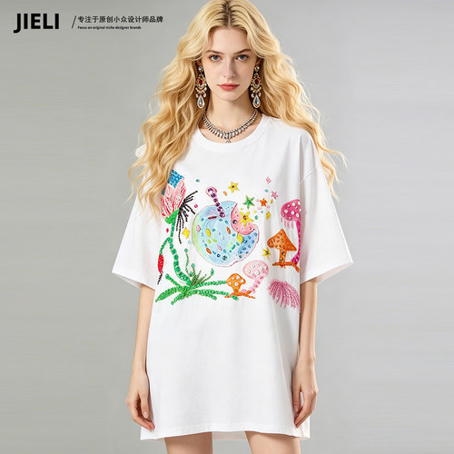 JIE LI/街力设计师高级感休闲显瘦短袖T恤女W2336