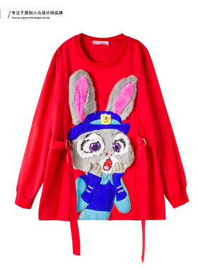 JIE LI/街力原创小众设计感休闲加绒加厚中长款黄色卫衣女T9701