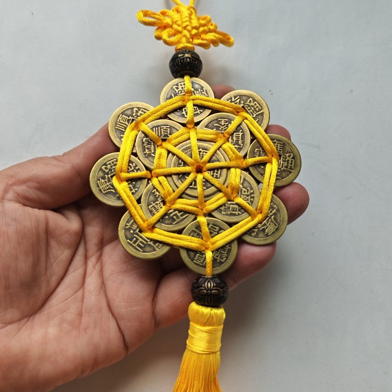 梅花钱仿古钱币五帝钱黄铜随身挂件36个铜钱家居保平安装饰品摆件