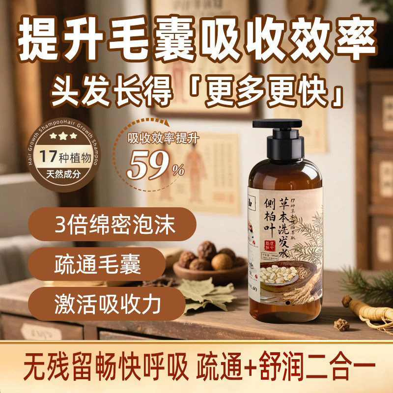 青束侧柏叶中草本药植物洗发水提升毛囊吸收效率加快头发生长液