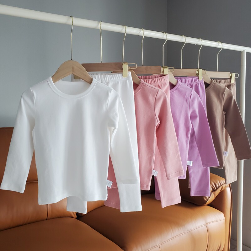 儿童女童男童纯棉保暖内衣套装纯白纯色中大童秋冬打底秋衣秋裤