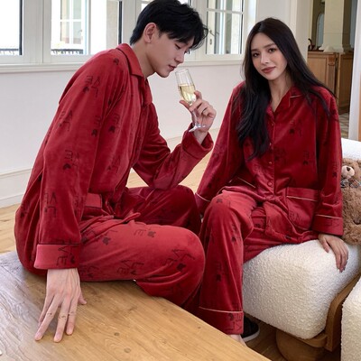 软糯情侣结婚大红睡衣秋冬德绒