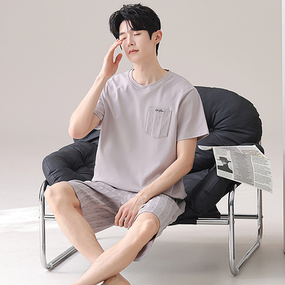 男睡衣棉薄透气凉爽亲肤简约宽松