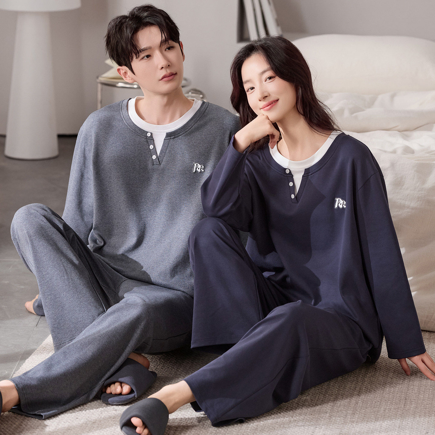 情侣款睡衣纯棉长袖四季家居服男休闲可外穿运动风女宽松套头套装