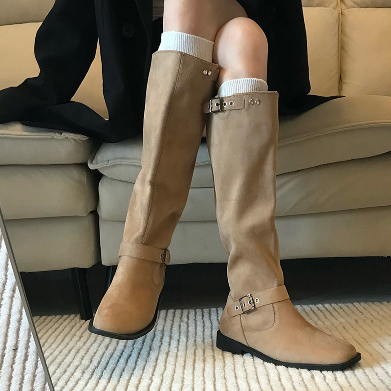 复古西部牛仔靴高筒方头