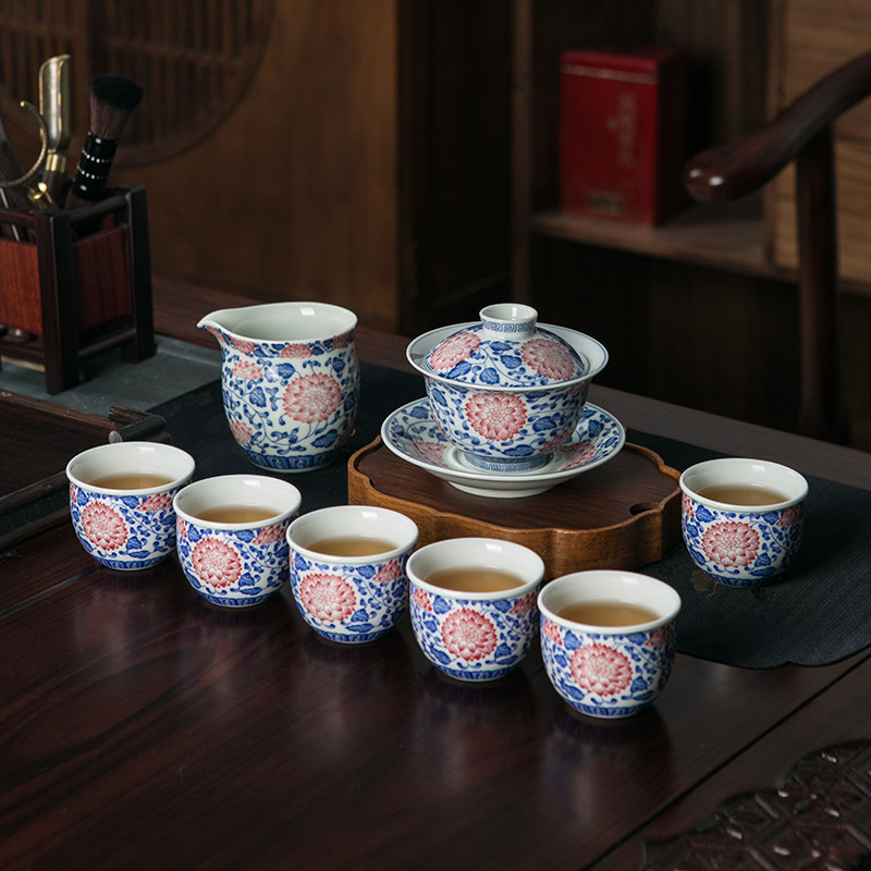 景德镇青花瓷釉下彩功夫茶具整套礼盒装陶瓷茶杯茶壶新中式家用,餐饮具,功夫茶具,淘宝优惠券,粉丝福利购,淘宝优惠卷