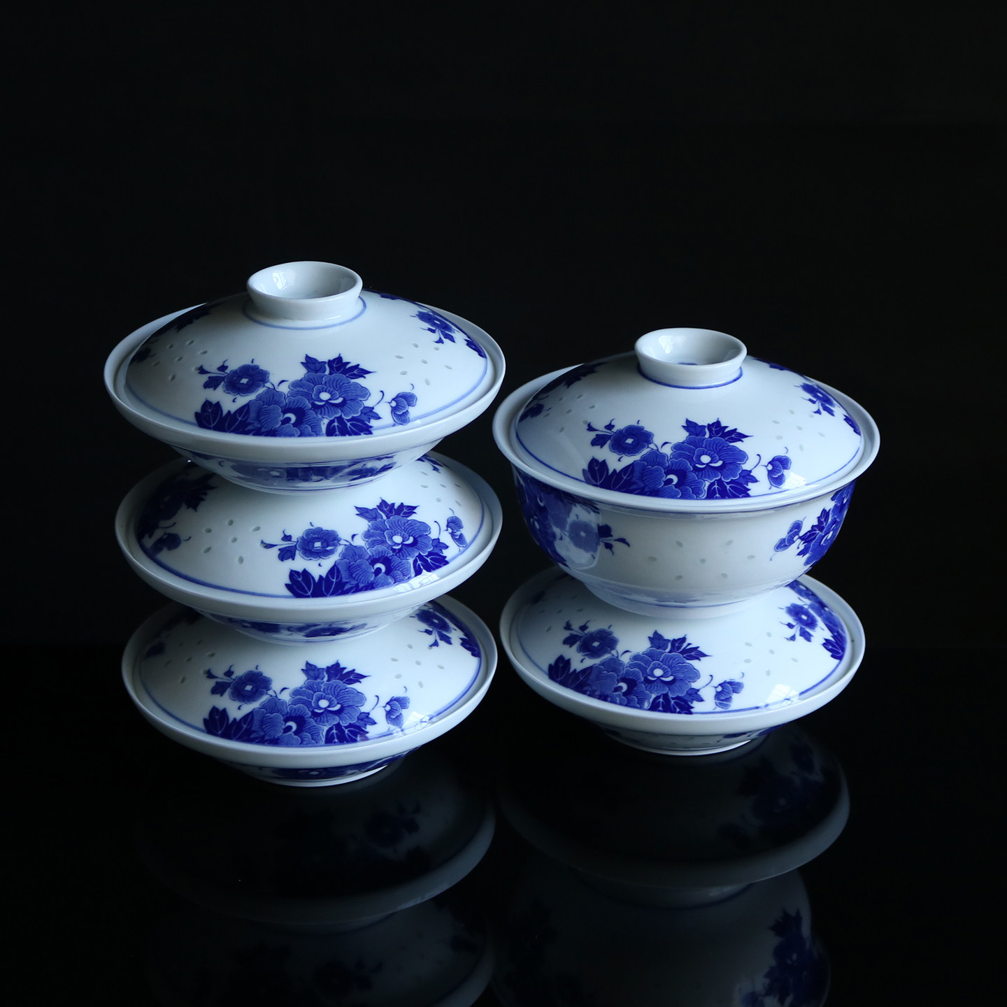 景德镇青花玲珑带盖盘子中式保温菜盘家用陶瓷餐具合器碟子套装,餐饮具,盘,淘宝优惠券,粉丝福利购,淘宝优惠卷