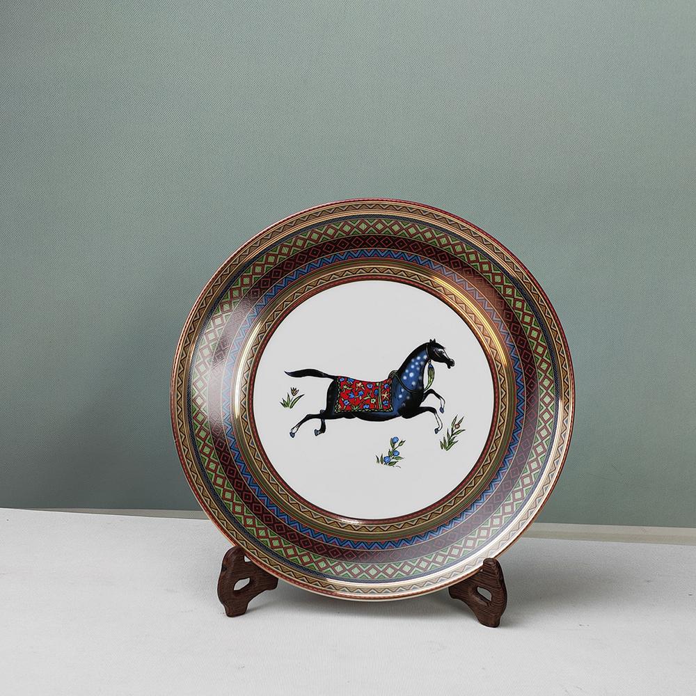 景德镇陶瓷家居装饰盘挂盘东南马盘子架欧式马到成功摆盘赏盘酒柜