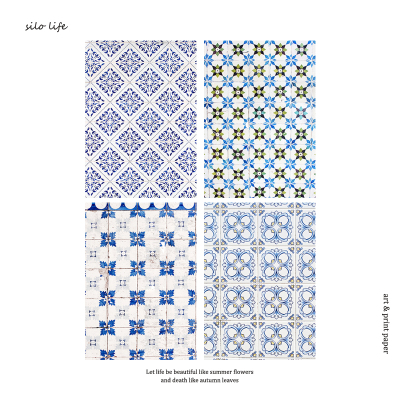 地中海瓷砖纹理蓝色背景纸平面