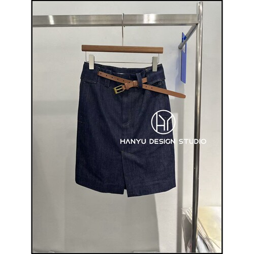 韩钰桑蚕丝高腰开叉牛仔半身裙