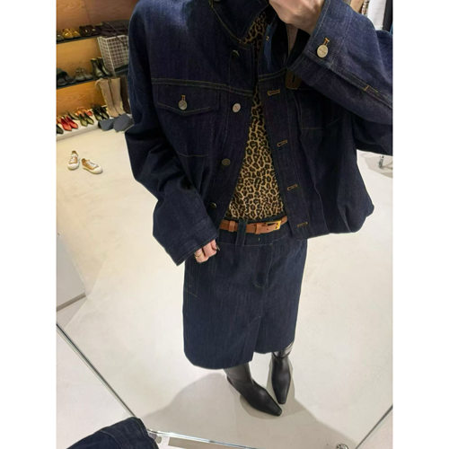 韩钰桑蚕丝牛仔外套半裙套装