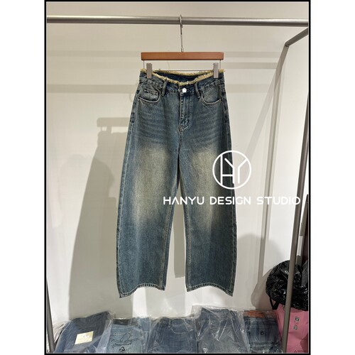 韩钰DESIGN高腰弯刀牛仔裤女