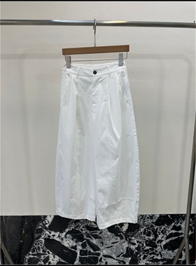 【韩钰DESIGN]26夏季新款简约高腰白色阔腿女九分裤