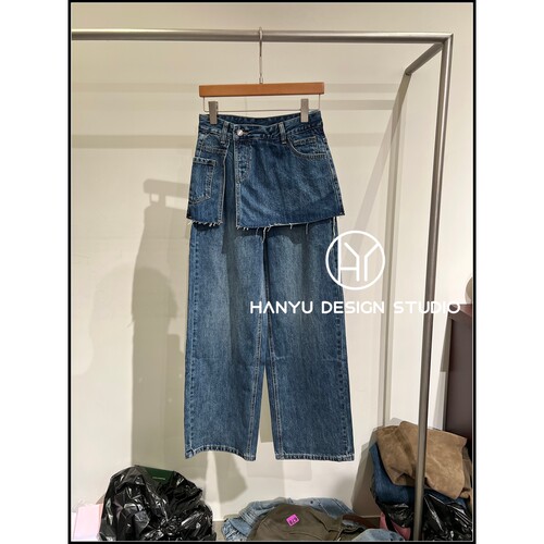 韩钰设计感100%棉裙裤式牛仔裤