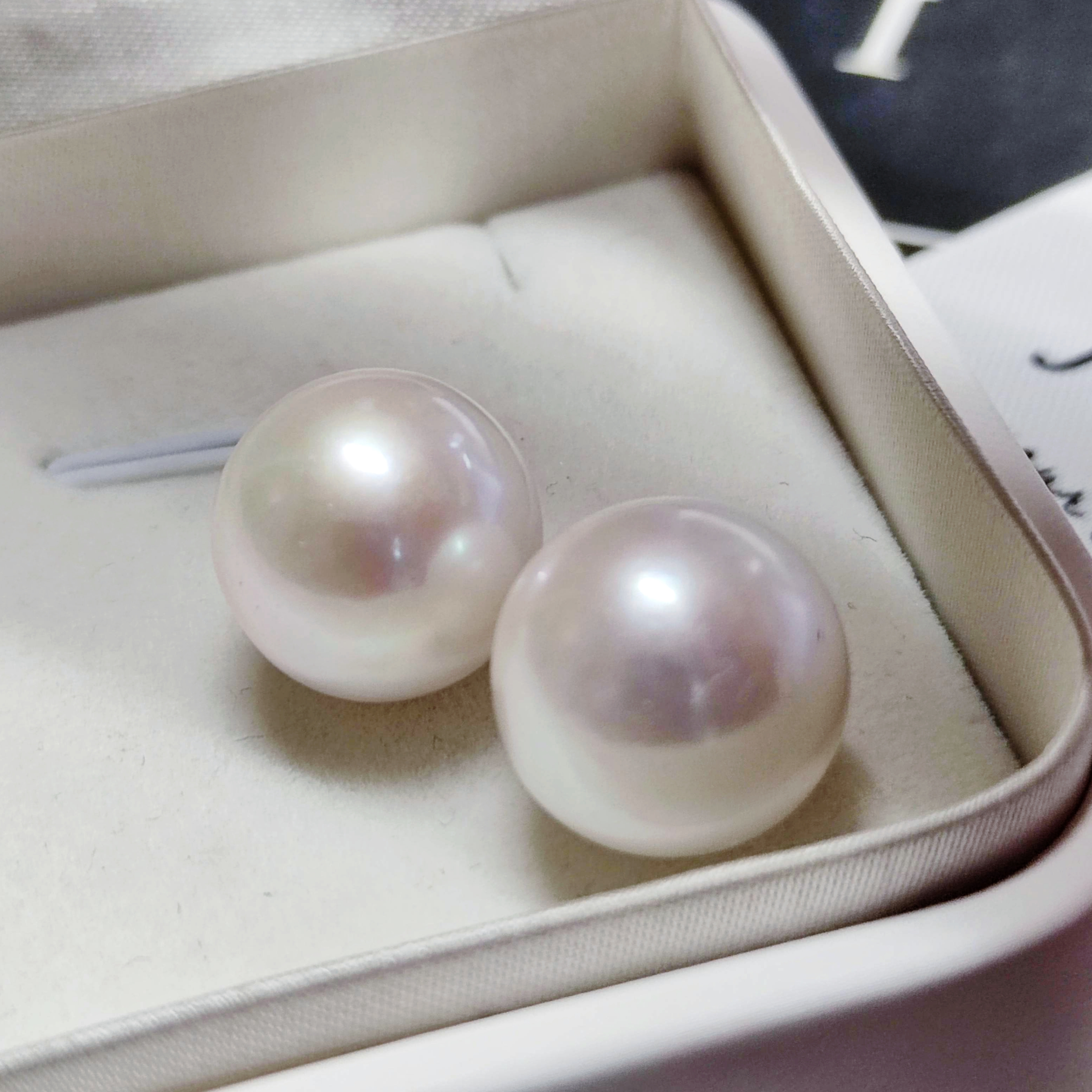 林允稀有点位14-15mm正圆爱迪生淡水真珍珠超大龙珠简约耳钉银针