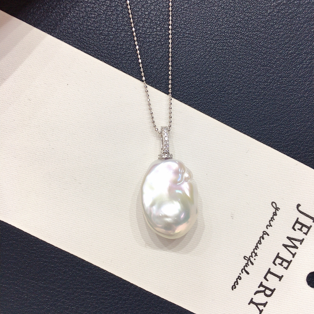 S925纯银极光炫彩鱼尾巴洛克天然淡水珍珠吊坠奶嘴万能扣珍珠吊坠