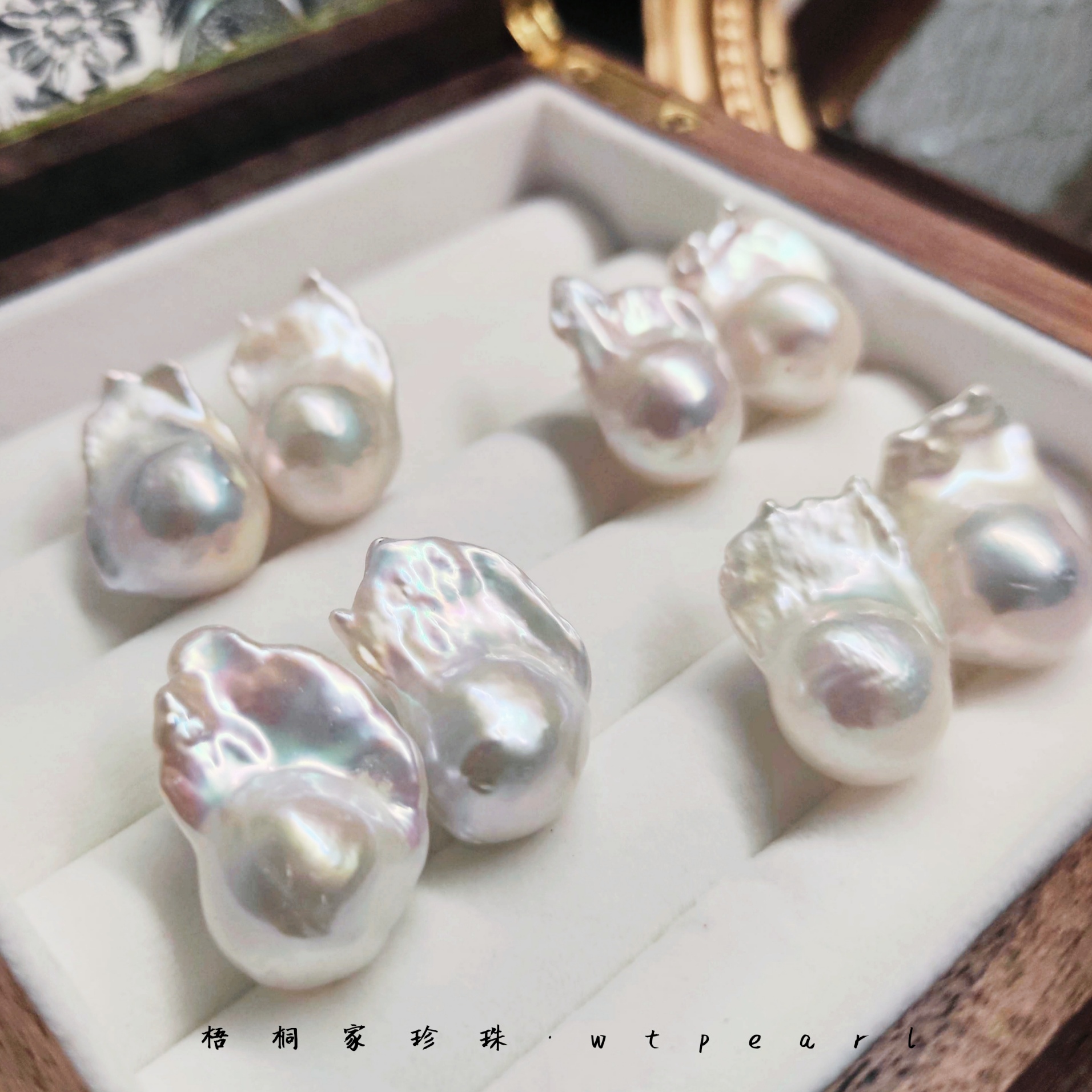 极光炫彩天然淡水鱼尾巴洛克珍珠素钉12-22mm滑皮耳钉一珠一拍