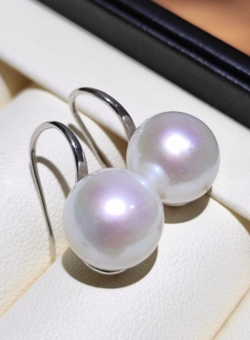 天然淡水爱迪生真珍珠高跟鞋10-11-12-13-14mm纯银耳钩正圆强光