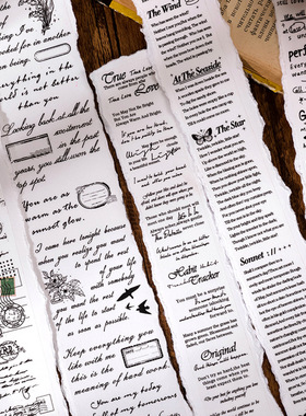 糖诗PET胶带 时光书稿系列 复古英文打底手帐DIY装饰素材贴画6款