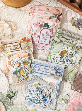 ZABC跨境双材质贴纸包  花间旧事系列 100张入大容量打底复古贴纸