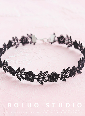 原创手作少女心项圈玫瑰花蕾丝