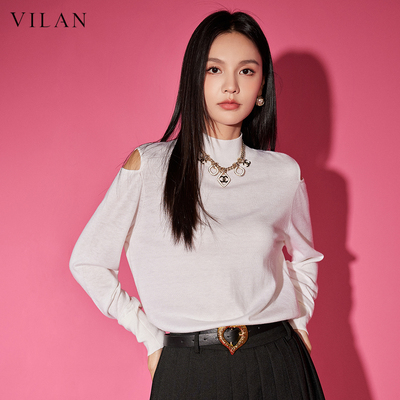 慧兰宽松百搭露肩羊毛针织衫女秋
