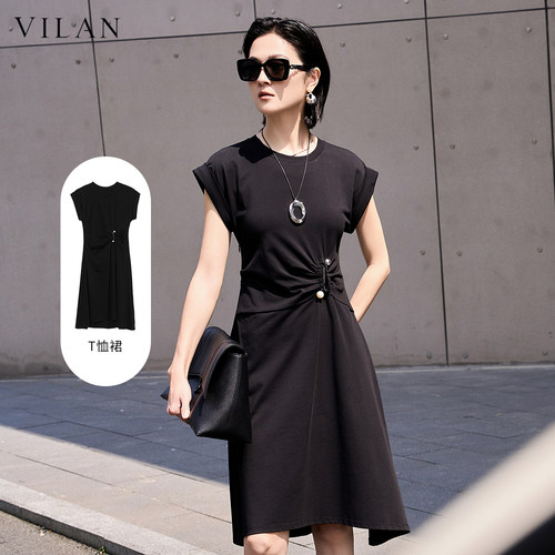vilan/慧兰无袖连衣裙女2025夏季新款时尚通勤设计感小众显瘦裙子