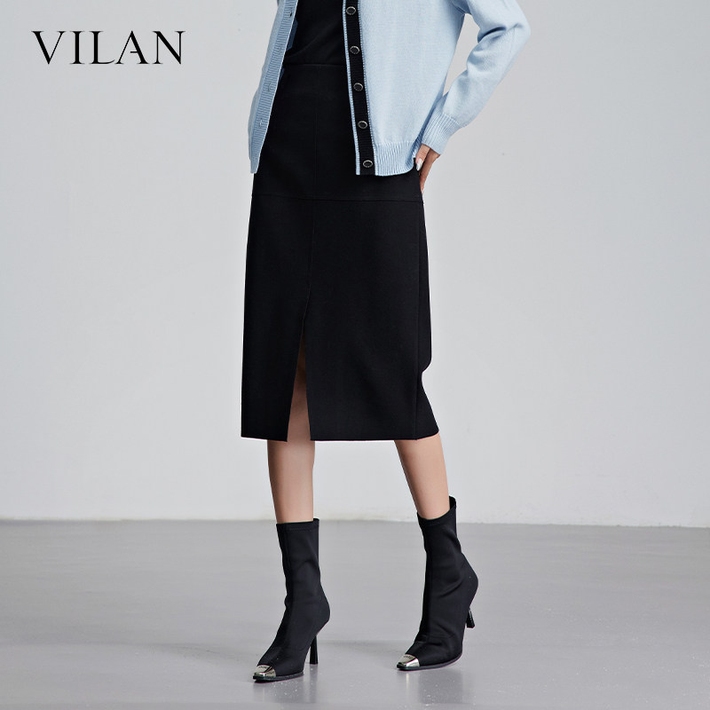 VILAN慧兰通勤中长款半身裙女