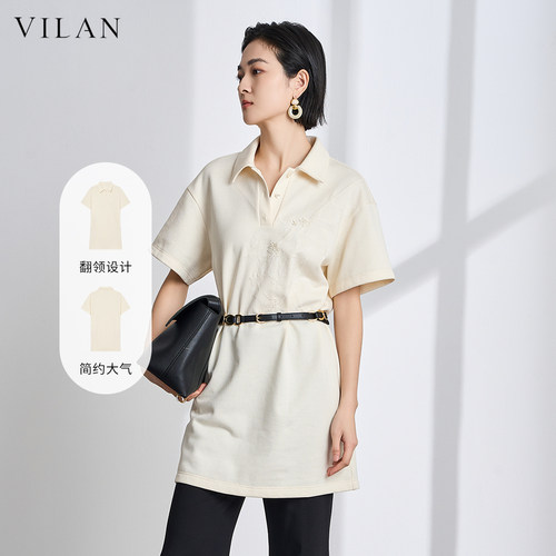 慧兰休闲T恤polo领刺绣连衣裙女