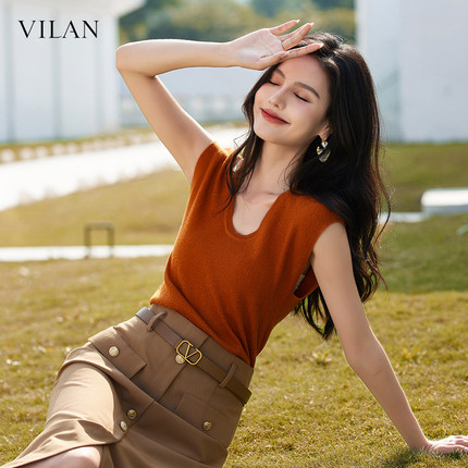 vilan/慧兰针织小飞袖t恤女2025秋季设计感小众修身短款正肩上衣