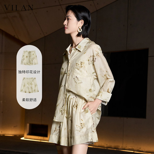 中式国风夏季印花轻奢真丝短裤女