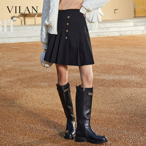 VILAN慧兰高腰百褶裙女