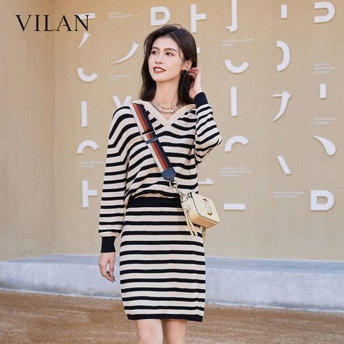 VILAN慧兰优雅针织连衣裙女