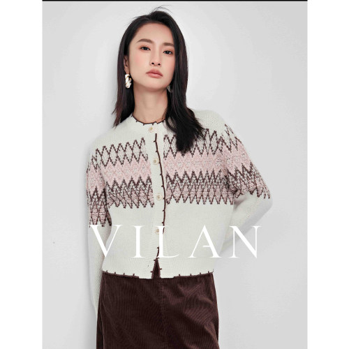 vilan/慧兰绵羊毛圆领开衫女上衣