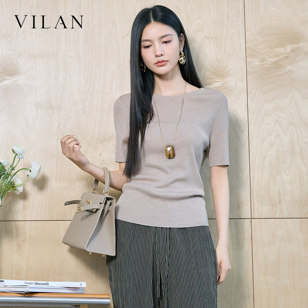 慧兰vilan气质针织短袖女2026夏装新款温柔风修身打底衫内搭毛衣