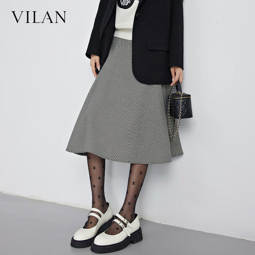 VILAN慧兰通勤高腰伞裙女