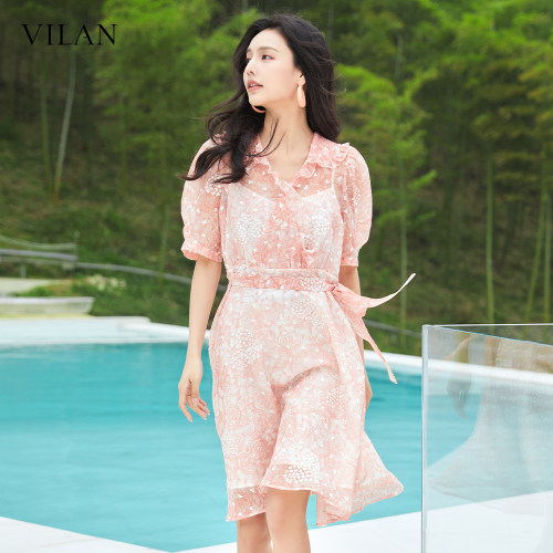 vilan/慧兰碎花茶歇法式连衣裙