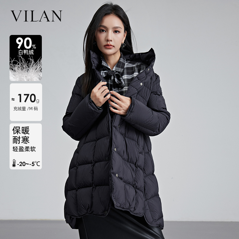 vilan/慧兰气质专柜款羽绒服女冬新款时尚气质简约显瘦中长款外套