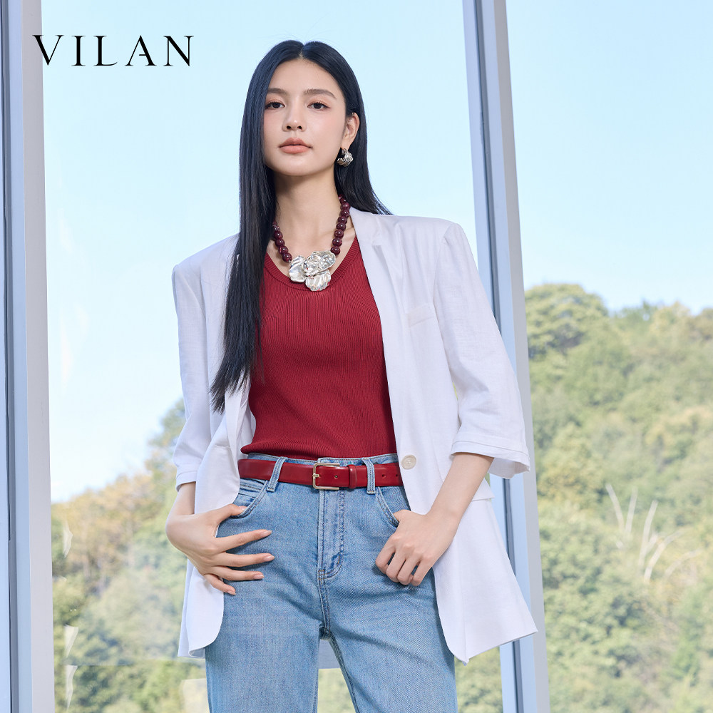 vilan慧兰2026新款女中袖西装外套 V 领薄款通勤休闲气质显瘦女装