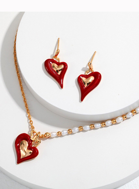 纯银项链耳环 女款银饰 时尚打牌 中国红 正品925银饰，精英女款